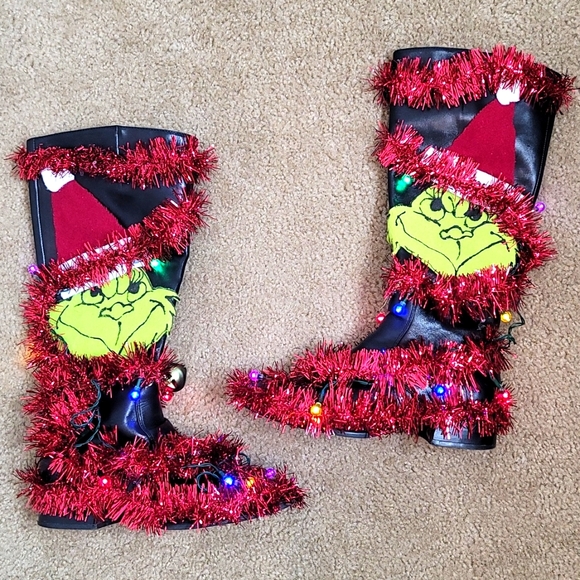 Ugly Christmas Sweater Party Light up Grinch Boots - Picture 3 of 8